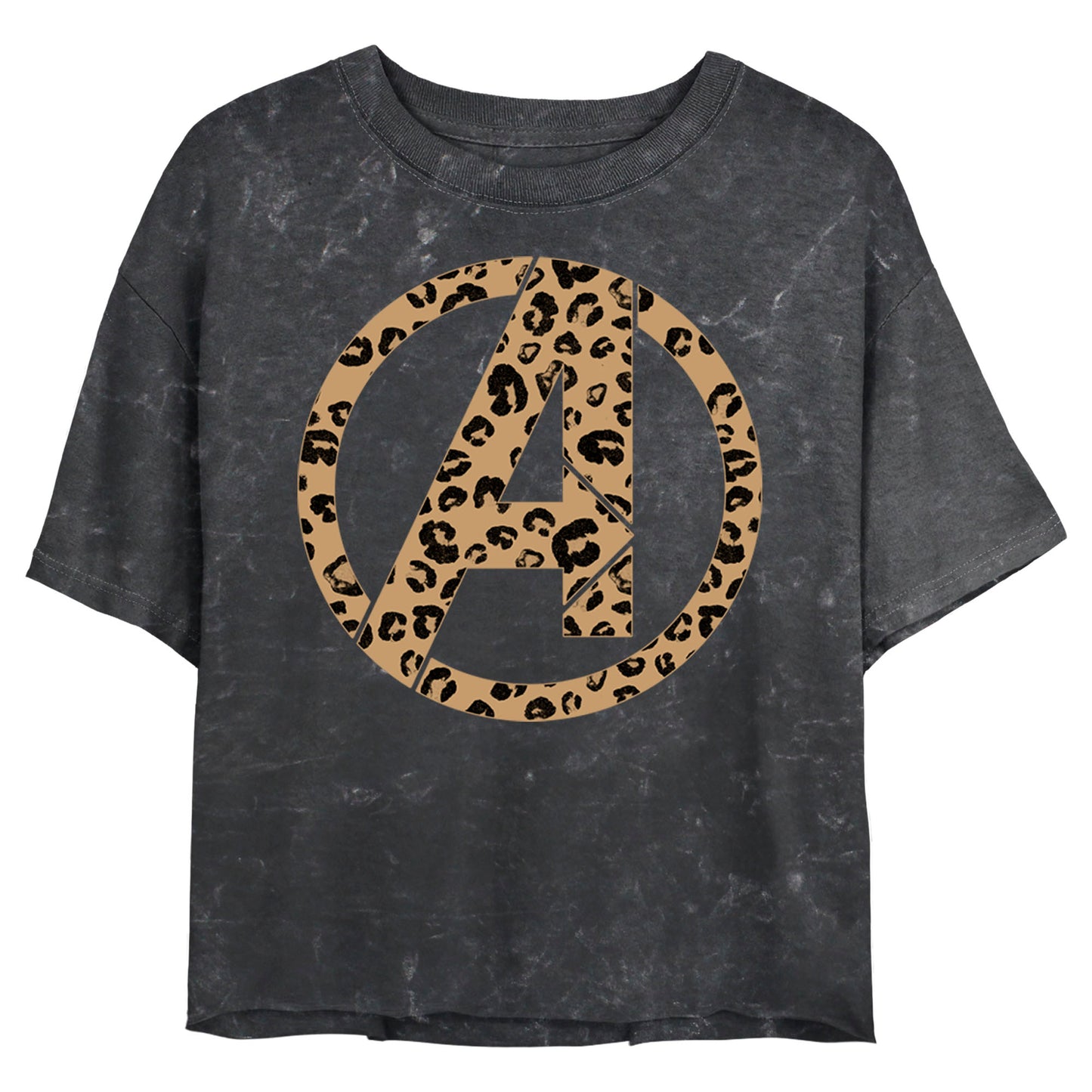 Junior's Marvel Avengers Logo Leopard Fill Mineral Wash Crop Top